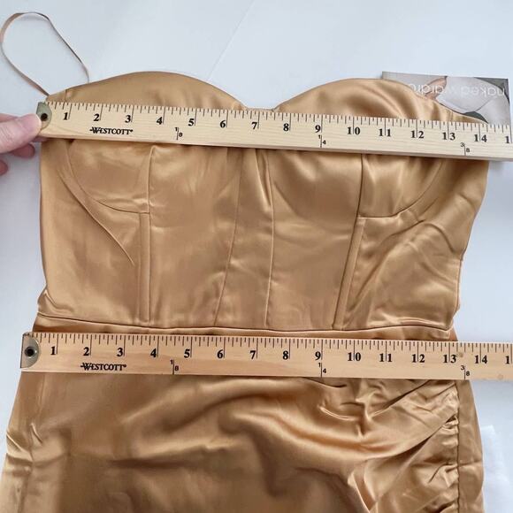 Naked Wardrobe The Statement Gold Bustier Strapless Fitted Dress NEW Women Sz S - Picture 2 of 9